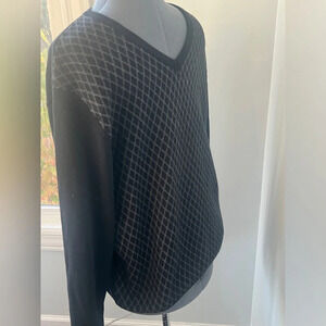 Jos. A. Bank Sz M Black & Gray Diamond Jacquard Pattern V-Neck Sweater Wool